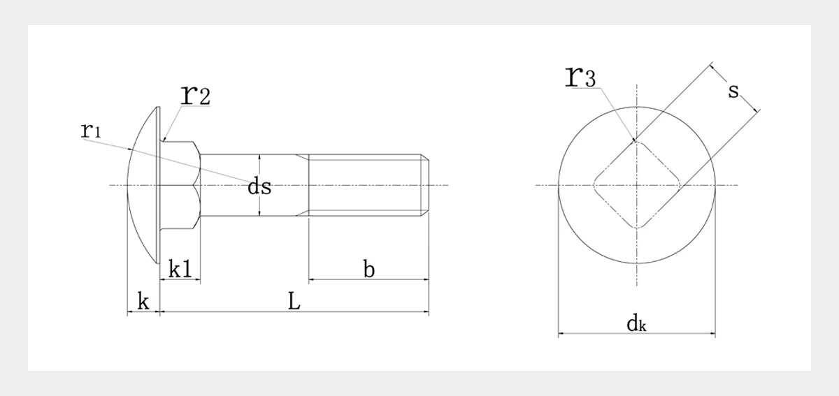 Flat Head Carriage Bolt 2D